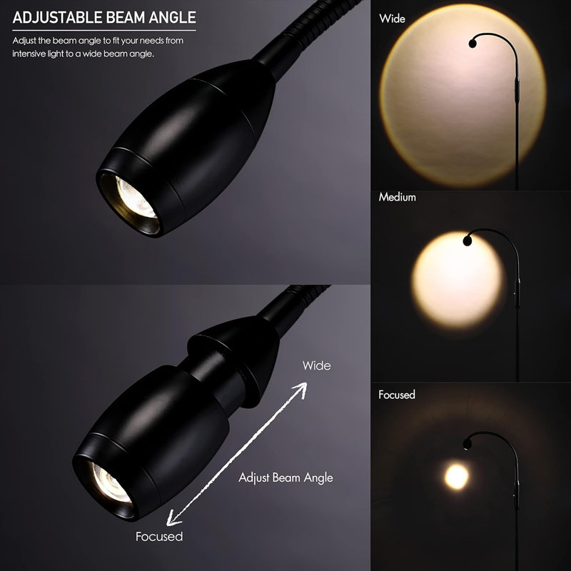 Orren Ellis Ray Adjustable LED Beam Floor Lamp Dimmable and Zoomable Spotlight Flexible Gooseneck Reading Crafting Standing Lamp Work Table